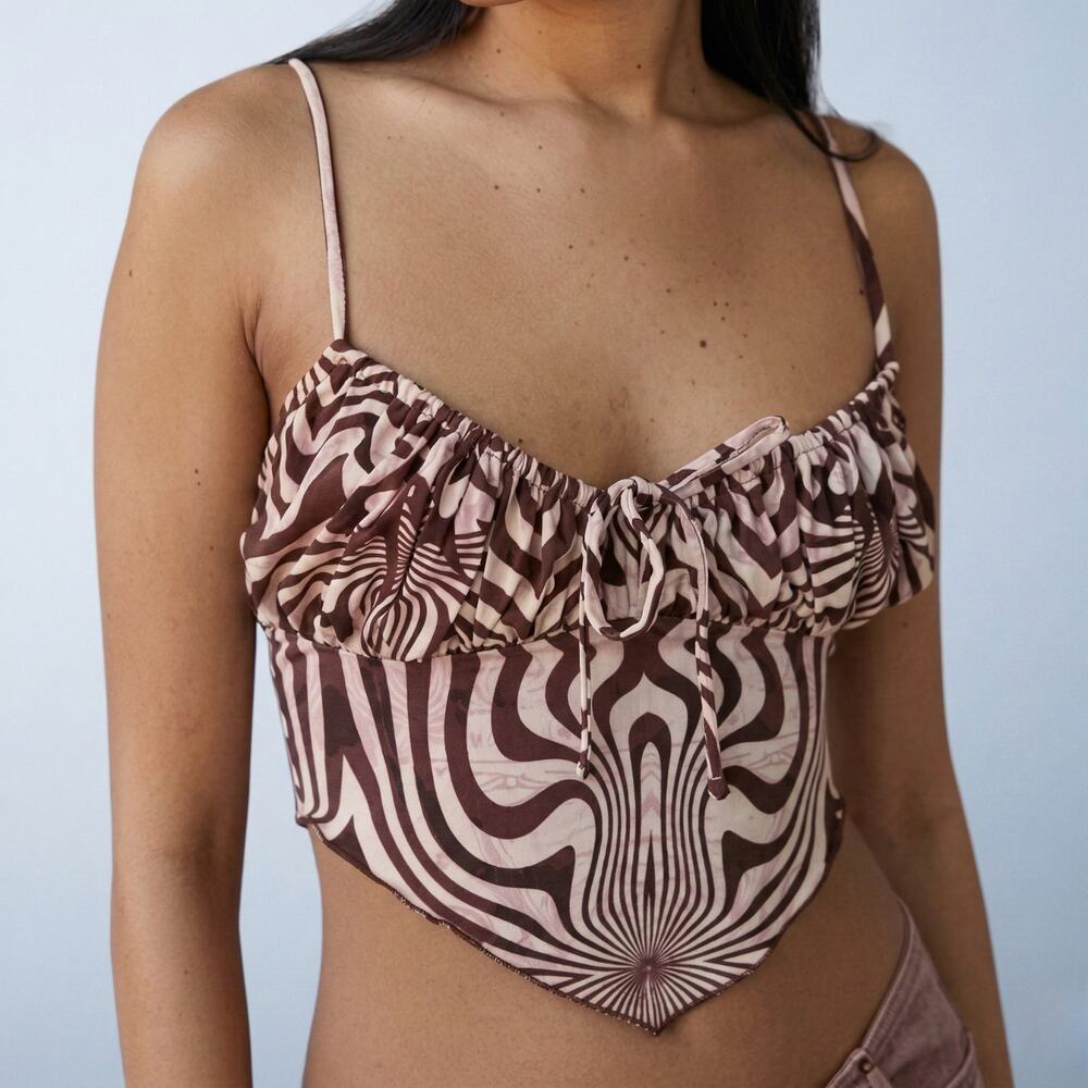 Urban Outfitters Capri Hanky Hem Cami Y2K Retro Brown Swirl Psychedelic XS